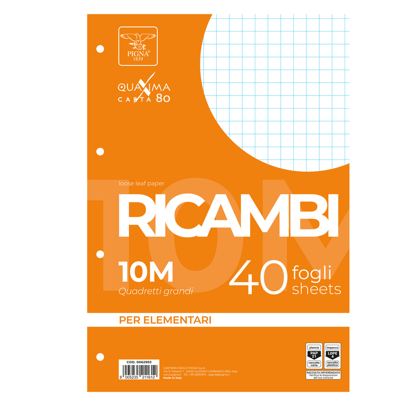RICAMBI FORATI A4 10MM QUAXIMA 40FG 80GR PIGNA