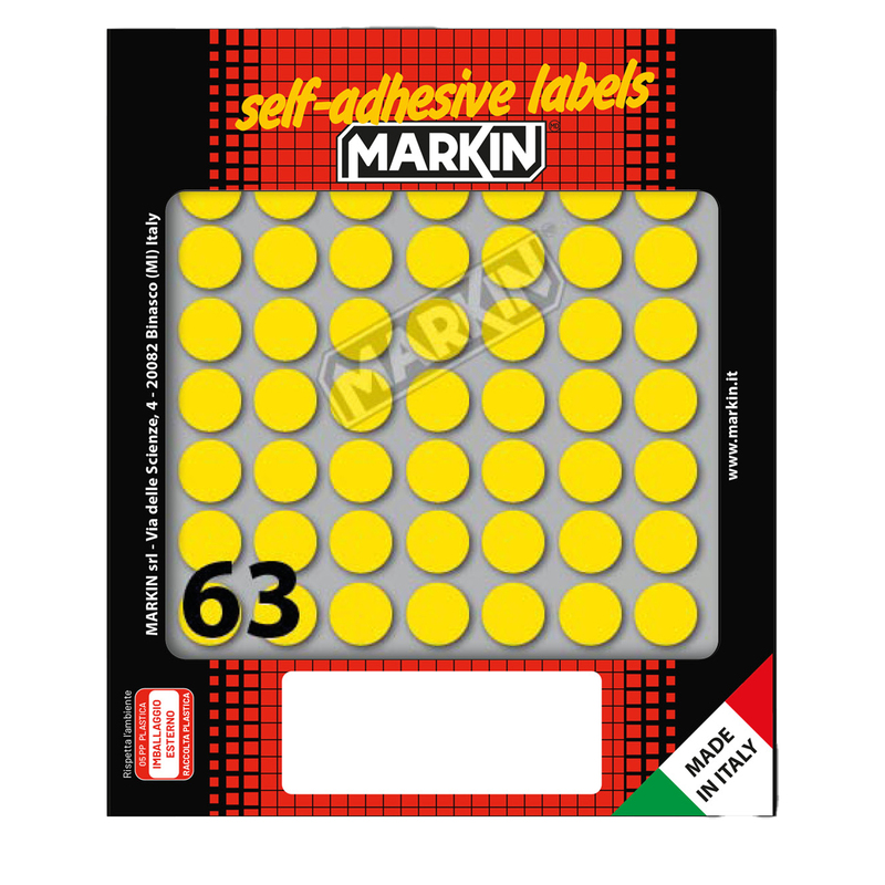Etichetta adesiva giallo tonda Ã14mm (10fogli x 63etichette) Markin