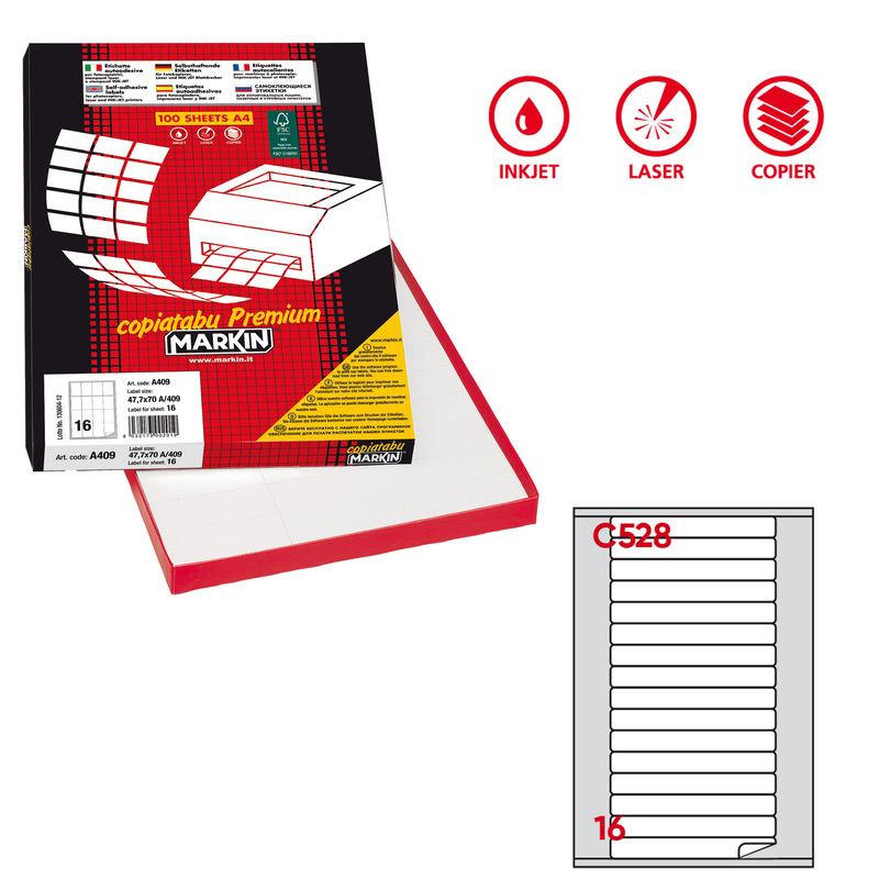 Etichetta adesiva C/528 bianca100fg A4 145x17mm c/angoli arrot. (16et/fg) Markin