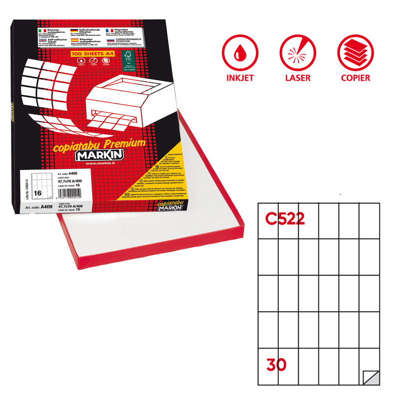 Etichetta adesiva C/522 bianca 100fg A4 35x59mm (30et/fg) Markin
