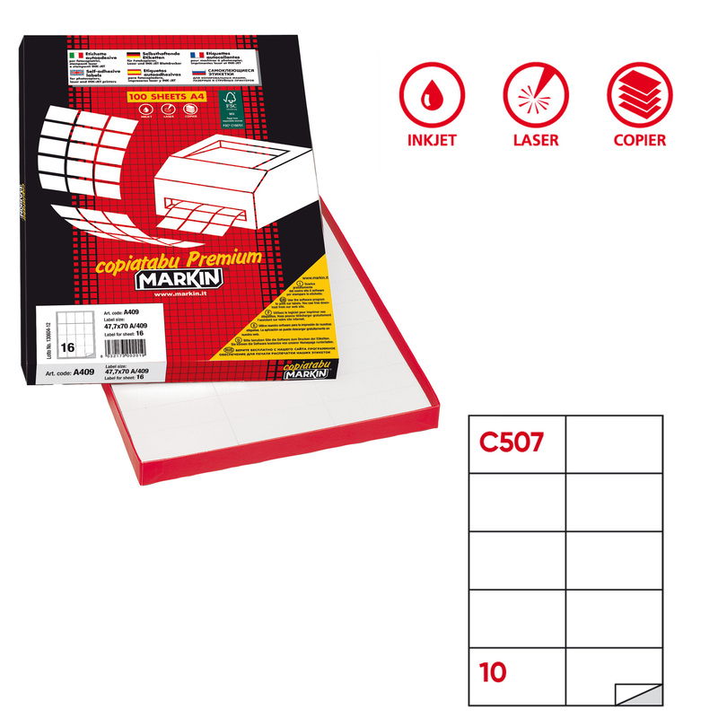 Etichetta adesiva C/507 bianca 100fg A4 105x59mm (10et/fg) Markin