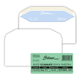 25 buste SILVER MATIC FSCR gommata bianca s/finestra 110x230mm 80gr Pigna Envelo
