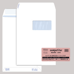 500 buste sacco CompetitorFSCÂ®bianca strip adesivo c/finestra 23x33cm 100grPigna