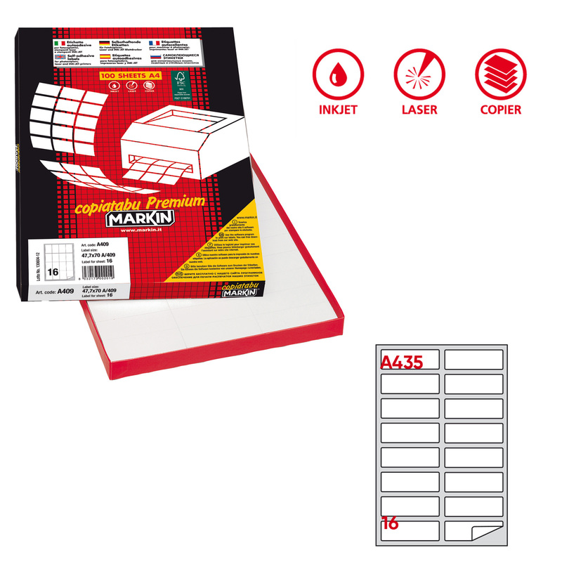 Etichetta adesiva A/435 bianca 100fg A4 99,1x34mm (16eti/fg) Markin