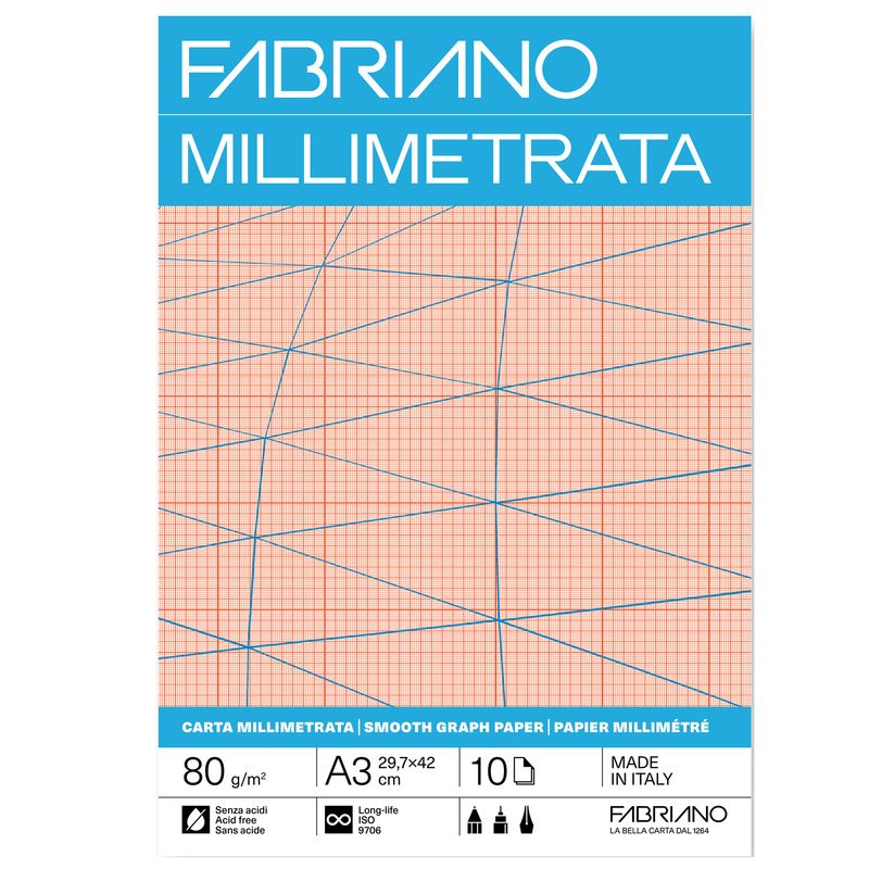 Blocco carta millimetrata A3 80gr 10fg Fabriano