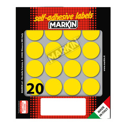 Etichetta adesiva giallo tonda D27mm (10fogli x 20etichette) Markin
