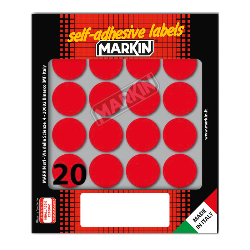 Etichetta adesiva rosso tonda D27mm (10fogli x 20etichette) Markin