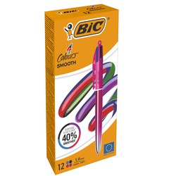 Scatola 12 penna sfera a scatto 4 Colori Smooth fusto rosa 1.0mm BICR