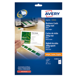 250 BIGLIETTI VISITA 85x54mm BIANCO LASER 200gr QuickCleanÂ AVERY