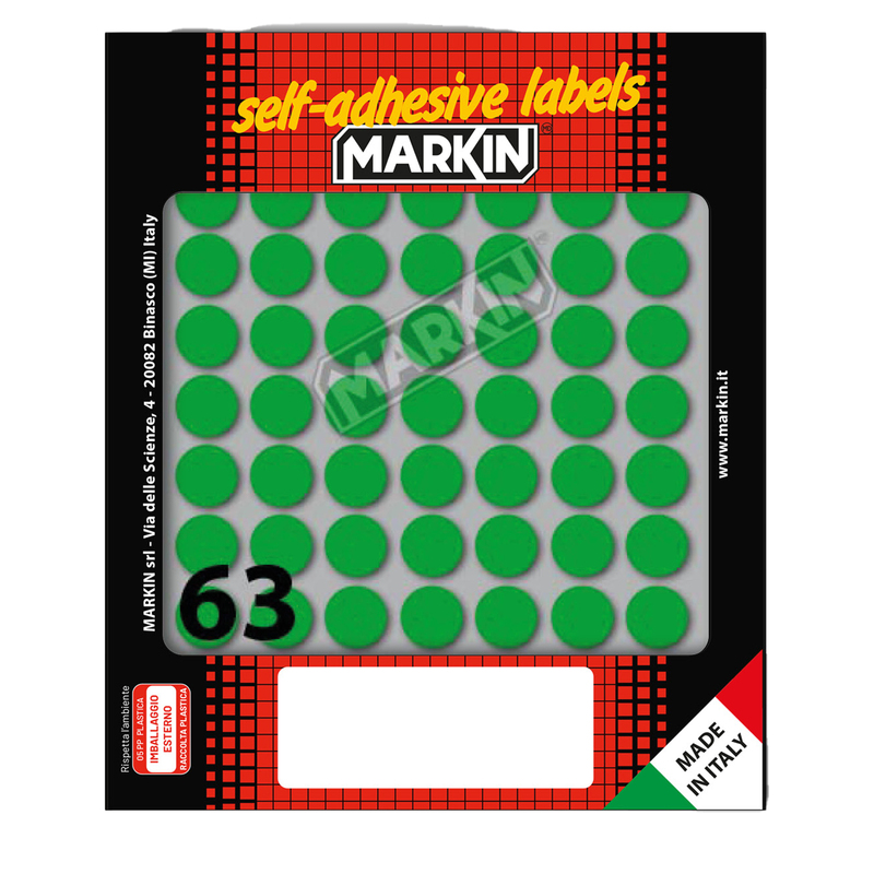 Etichetta adesiva verde tonda D14mm (10fogli x 63etichette) Markin