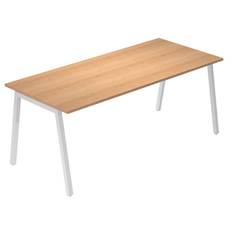 Scrivania lineare Easy struttura bianca gambe inclinate 140x80cm piano noce chia