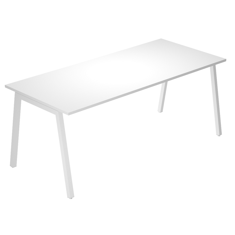 Scrivania lineare Easy struttura bianca gambe inclinate 160x80cm grigio