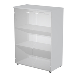 Armadio medio ante vetro 90x45,8xH123cm con struttura grigio