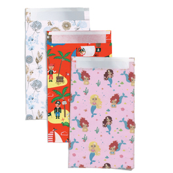 Blister 3pz sacchetto carta c/patella adesiva 20x35+5cm fantasie assortite Sadoc