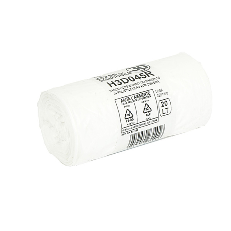 30 sacchi rifiuti 20L 45x55cm 15my HDPE bianco Bio Extrusion
