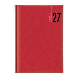 Agenda giornaliera 2027 dim.14,5x20,5cm cop. in carta imbottita rosso
