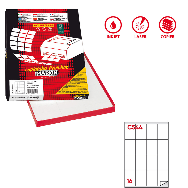 Etichetta adesiva C/544 bianca 100fg A4 72x53mm (16et/fg) Markin