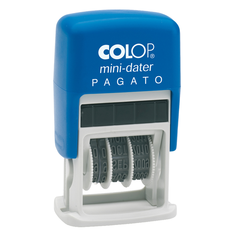 Timbro mini S160/L1 DATARIO + PAGATO 4mm autoinchiostrante COLOP