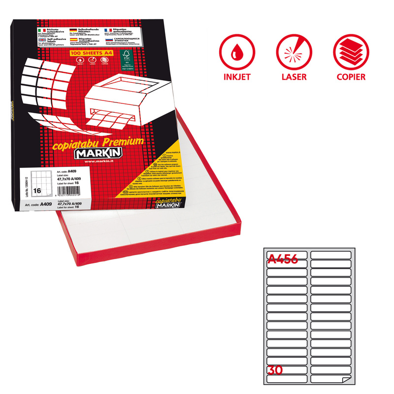 Etichetta adesiva A/456 bianca 100fg 100x17mm (30et/fg) Markin