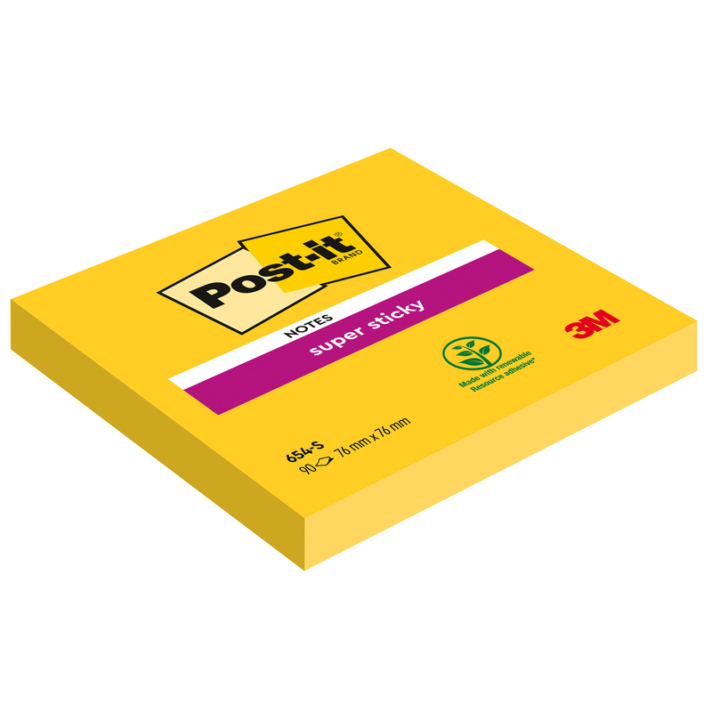 BLOCCO 90foglietti Post-itR Super Sticky 654-S 76x76mm GIALLO ORO