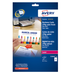 250 BIGLIETTI VISITA 85x54mm LASER 270gr fronte/retro QuickCleanÂ AVERY