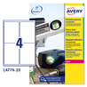 Poliestere adesivo L4774 bianco 20fg A4 99,1x139mm (4et/fg) laser Avery