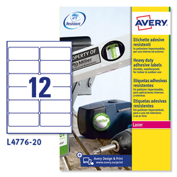Poliestere adesivo L4776 bianco 20fg A4 99,1x42,3mm (12et/fg) laser Avery
