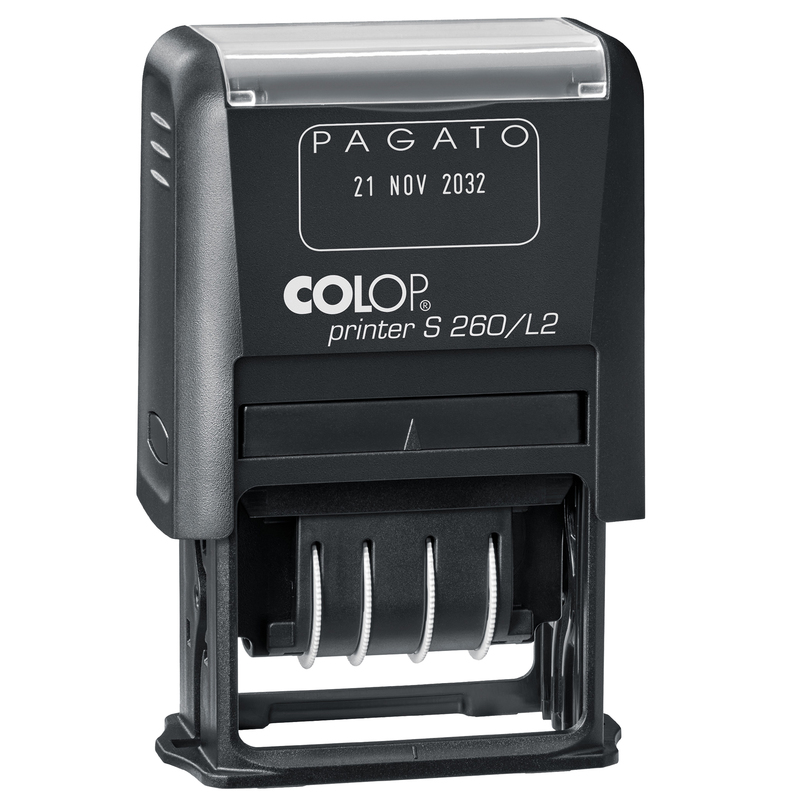 Timbro S260/L2 DATARIO + PAGATO 4mm autoinchiostrante COLOP