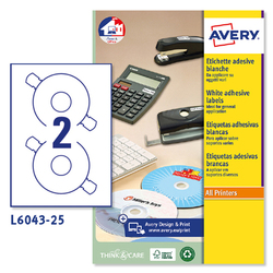 Etichetta adesiva L6043 bianca CD/DVD 25fg A4 Ã117 foroÃ41mm (2et/fg) laser