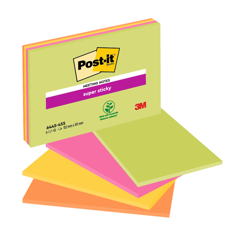 BLOCCO 45foglietti Post-itÂ® Super Sticky 101x152mm MEETING NOTE NEON 6445-SSP