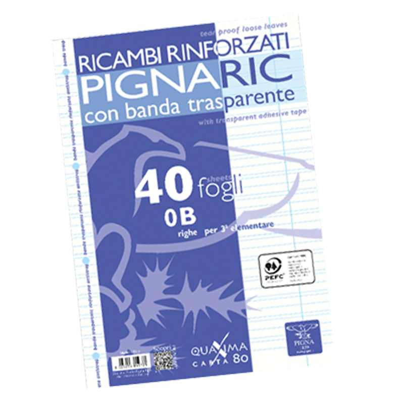 RICAMBI FORATI RINFORZATI A4 RIGO DI 3Â° 40FG 80GR PIGNARIC