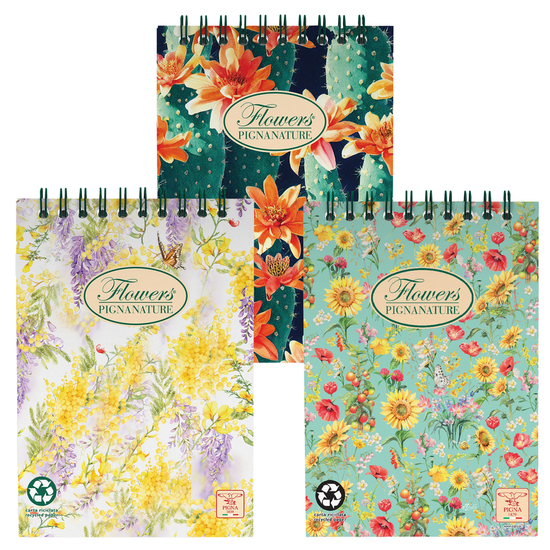 BLOCCO SPIRALE 5MM A5 80GR 50FG PIGNA NATURE FLOWERS