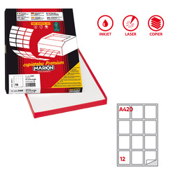 Etichetta adesiva A/420 bianca 100fg A4 63,5X72mm (12eti/fg) Markin