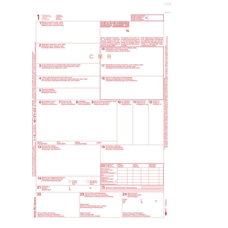50 FOGLI SNAP 5 COPIE C.M.R. LETTERA VETTURA INTERNAZ. E0052TER EDIPRO