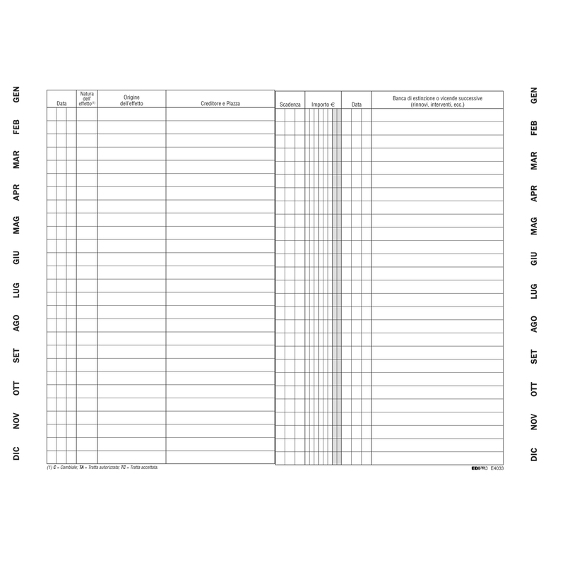 SCADENZARIO SPIRALATO 24x17cm EFFETTI PASSIVI 36fg E4033