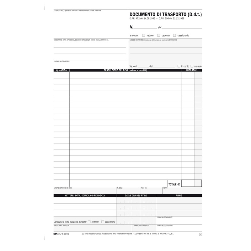 BLOCCO DDT 29,7X21CM 25FG 4 COPIE AUTORICALCANTE E5218C EDIPRO