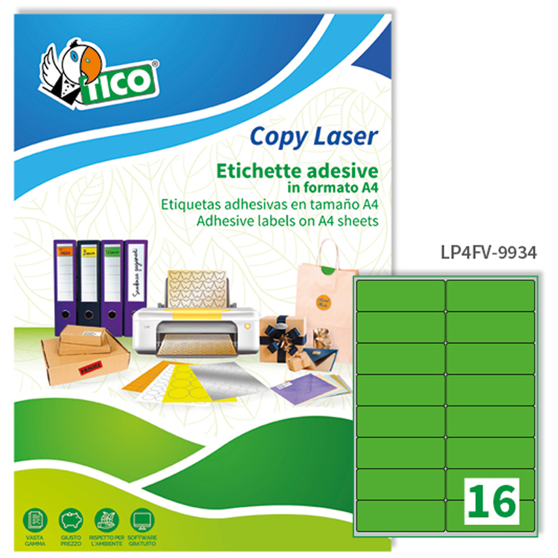 Etichetta adesiva LP4F verde fluo 70fg A4 99