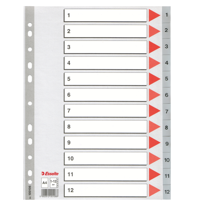Separatore in PPL grigio numerico 1-12 A4 22
