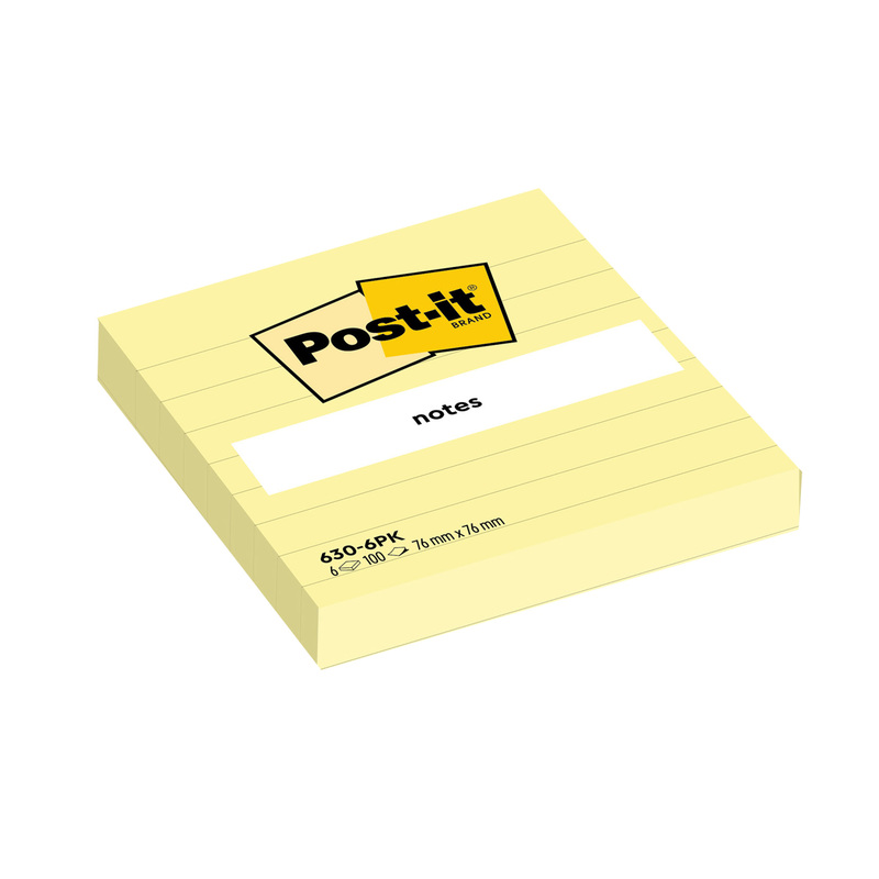 BLOCCO 100fg Post-itÂ® Giallo CanaryÂ 76x76mm GIALLO A RIGHE 630-6PK