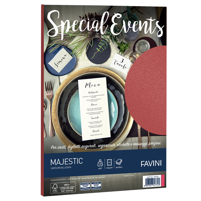 Carta metallizzata SPECIAL EVENTS A4 20fg 120gr rosso FAVINI