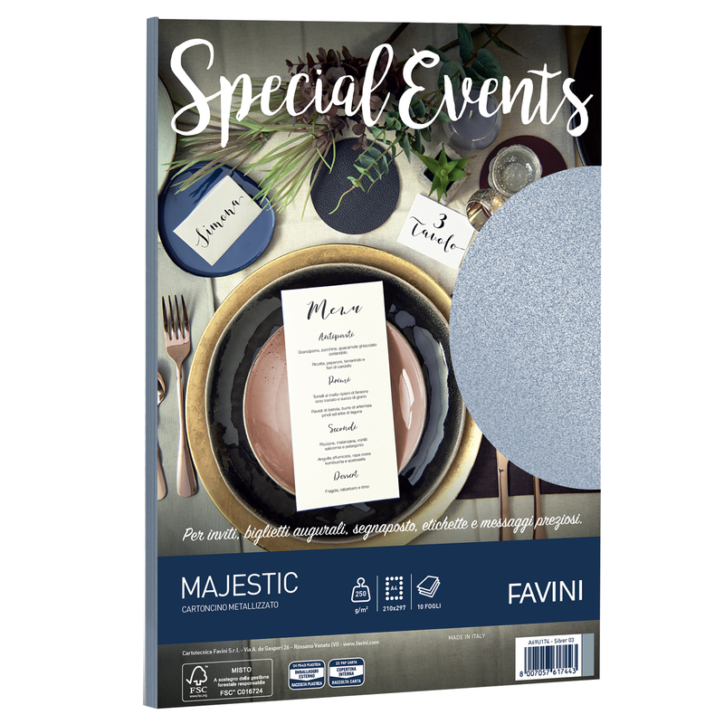 Carta metallizzata SPECIAL EVENTS A4 10fg 250gr argento FAVINI