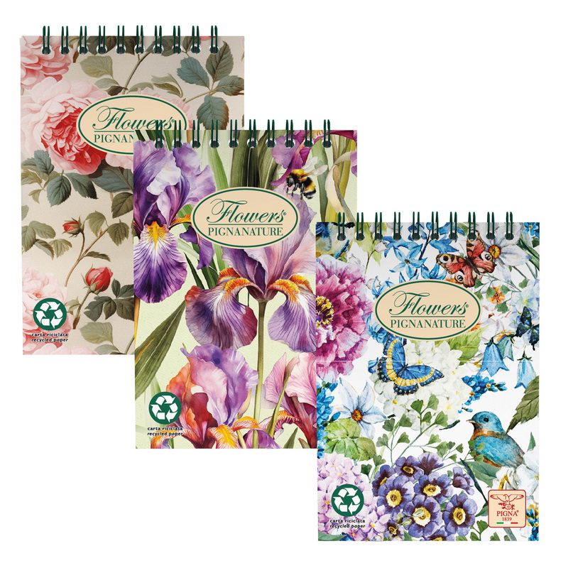 BLOCCO SPIRALE 5MM A5 80GR 50FG PIGNA NATURE FLOWERS