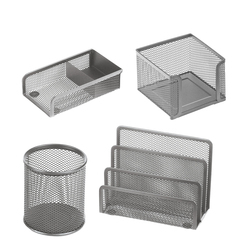 Set scrivania 4 accessori in rete metallica argento 1424 LEBEZ