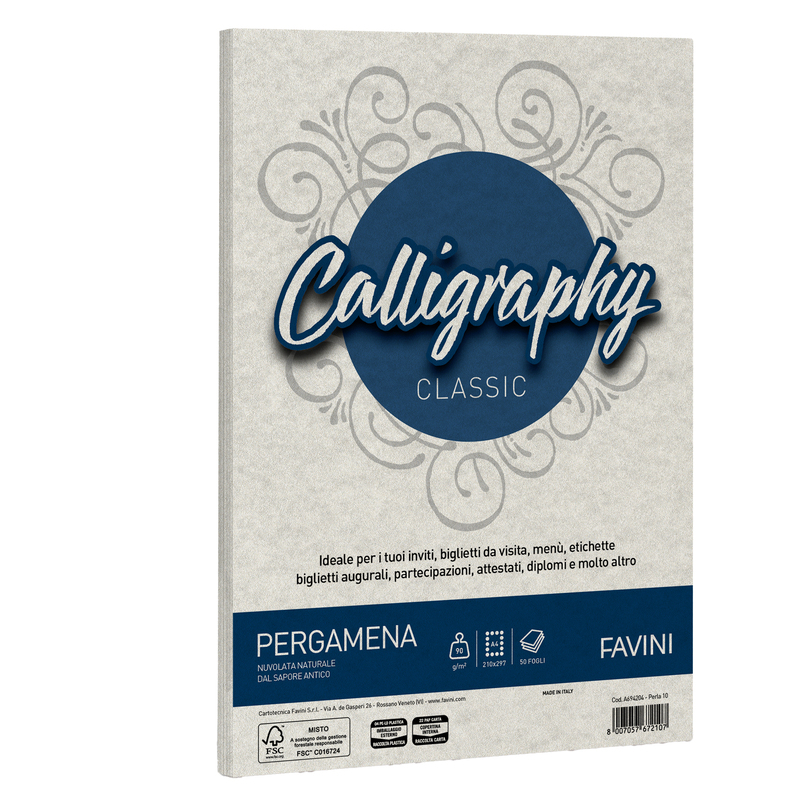Carta CALLIGRAPHY PERGAMENA 90gr A4 50fg perla 10 FAVINI