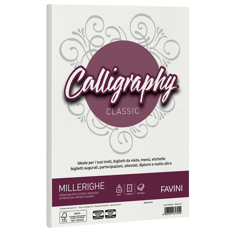 Carta CALLIGRAPHY MILLERIGHE 100gr A4 50fg bianco 01 FAVINI