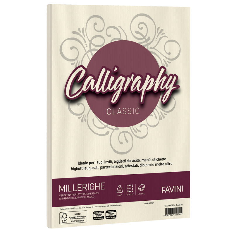 Carta CALLIGRAPHY MILLERIGHE 100gr A4 50fg avorio 02 FAVINI