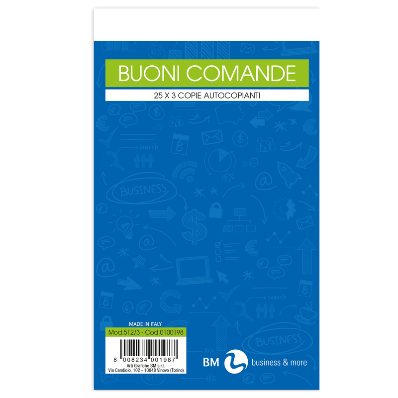 BLOCCO COMANDE 25FOGLI 3 COPIE AUTOCOPIANTE 10X17CM ART 512/3 BM