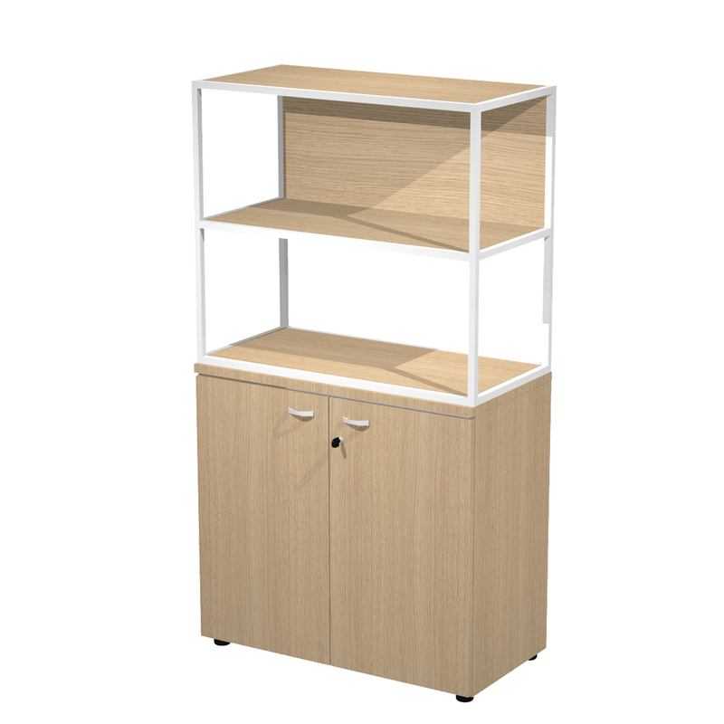 LIBRERIA media metal + arm. basso rovere/rovere/rovere/str.bianco ESSENCE