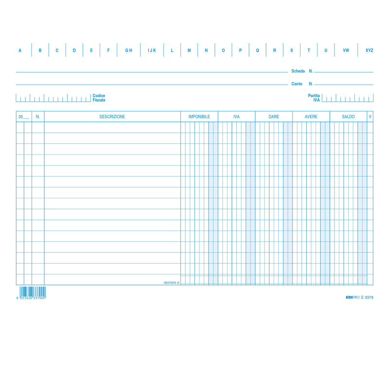 100 SCHEDE DARE/AVERE/SALDO/IVA 17x24CM ORIZZ. E3379 Edipro