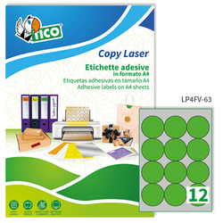 Etichetta adesiva LP4F verde fluo 70fg A4 tonda Ã63